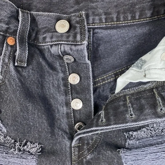 Levi's 501 Distressed Black Denim Shorts 26 1.5" inseam coastal cowgirl edgy - Picture 2 of 11